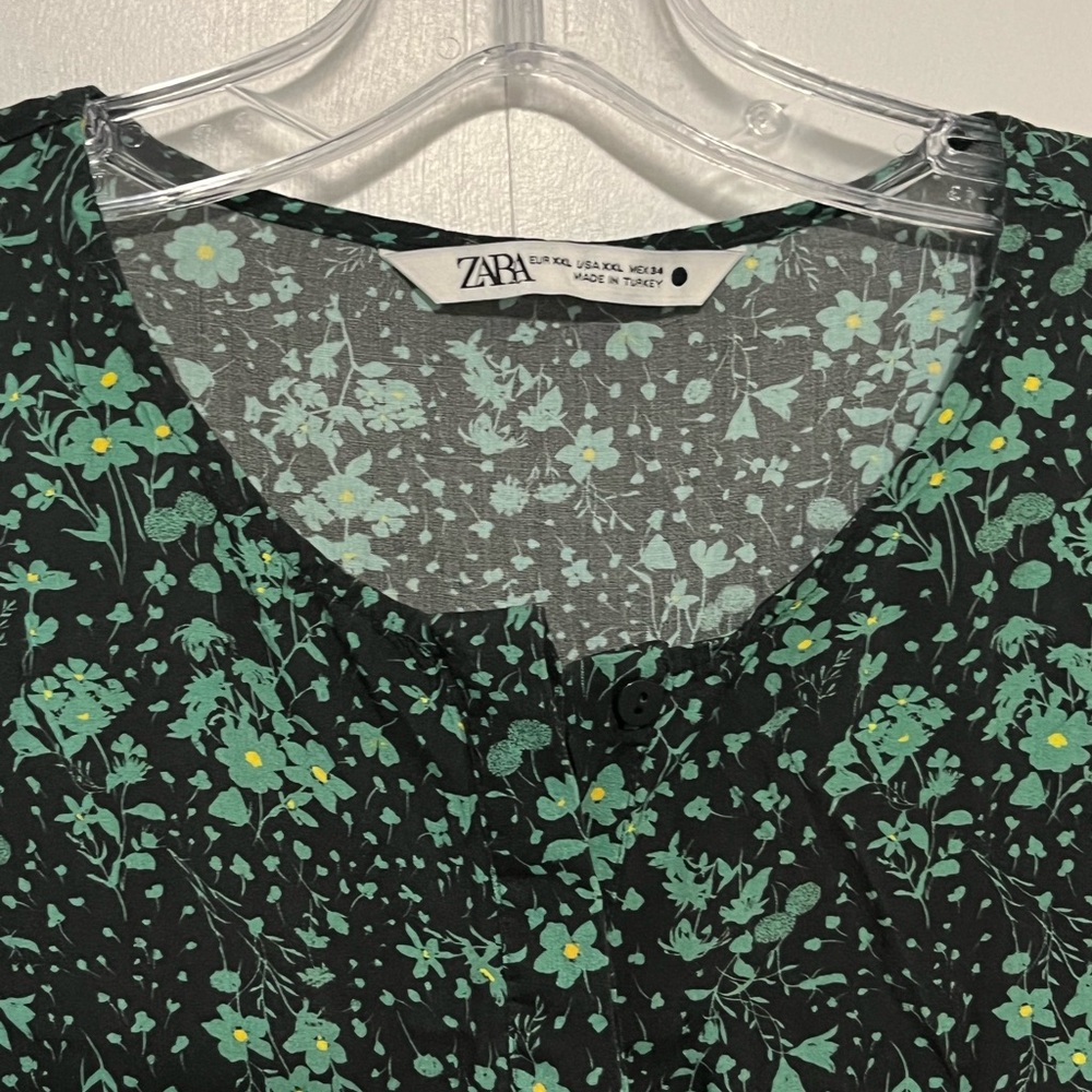 Zara Black Dress with Green Floral Design